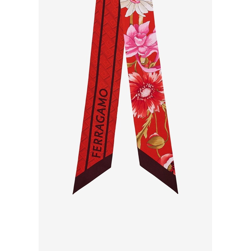 Floral Bouquet Print Silk Mini Bandeau Red Onesize