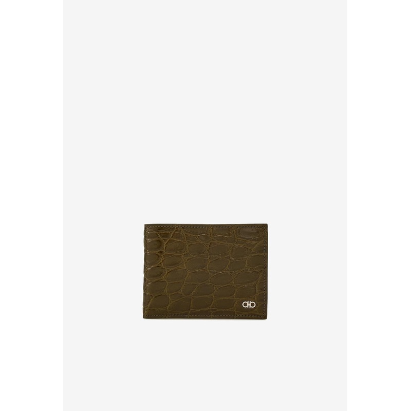 Gancini Croc-Embossed Leather Wallet Olive Onesize