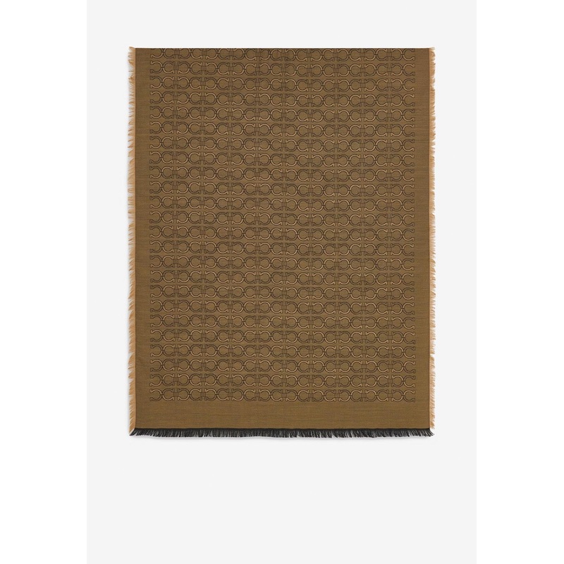 Gancini Jacquard Silk-Blend Scarf Camel Onesize