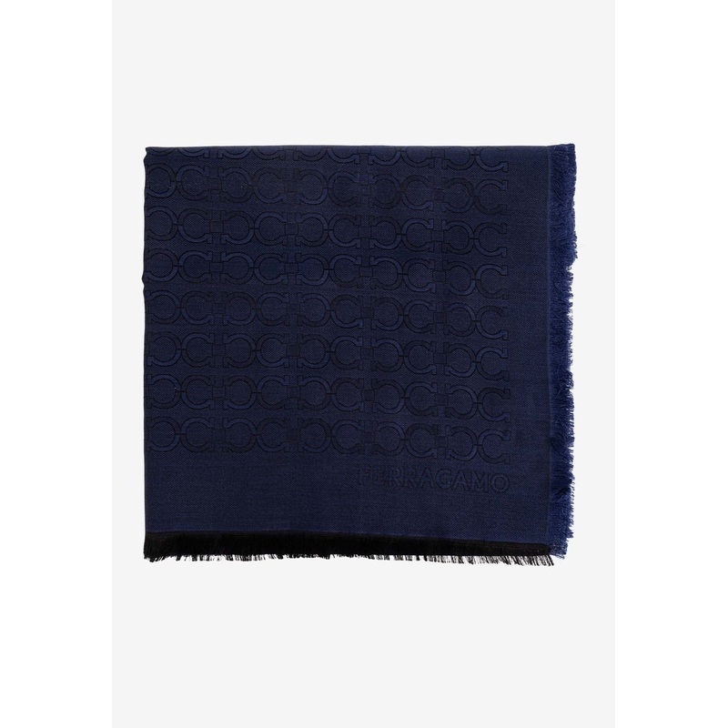 Gancini Jacquard Silk-Blend Scarf Navy Onesize
