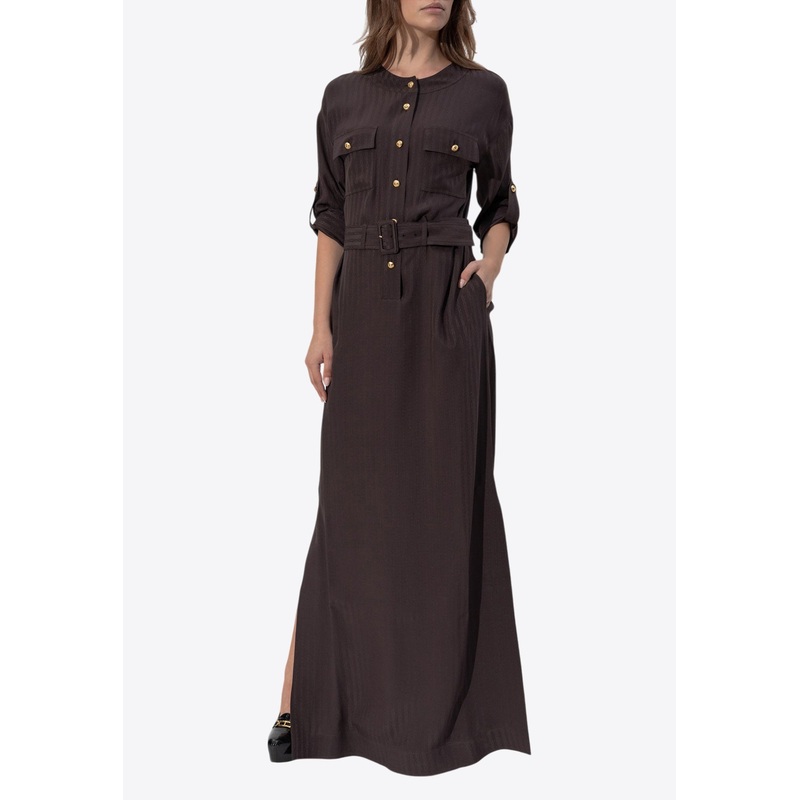 Whitney Striped Silk Maxi Shirt Dress Brown wrtwit_IT 40