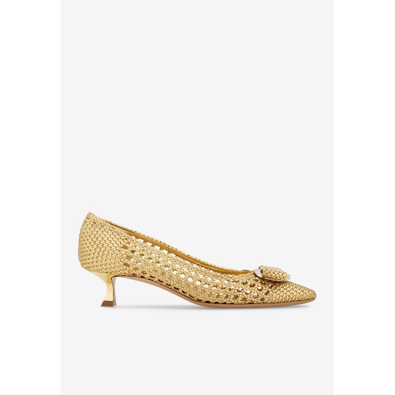 Zelma 40 Vara Bow Pumps Gold wshoesus_US 6.5