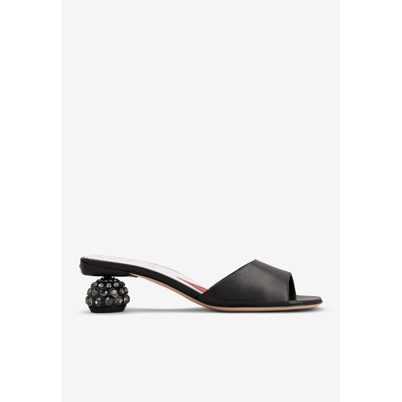 55 Crystal-Embellished Leather Mules Black wshoeseu_EU 35