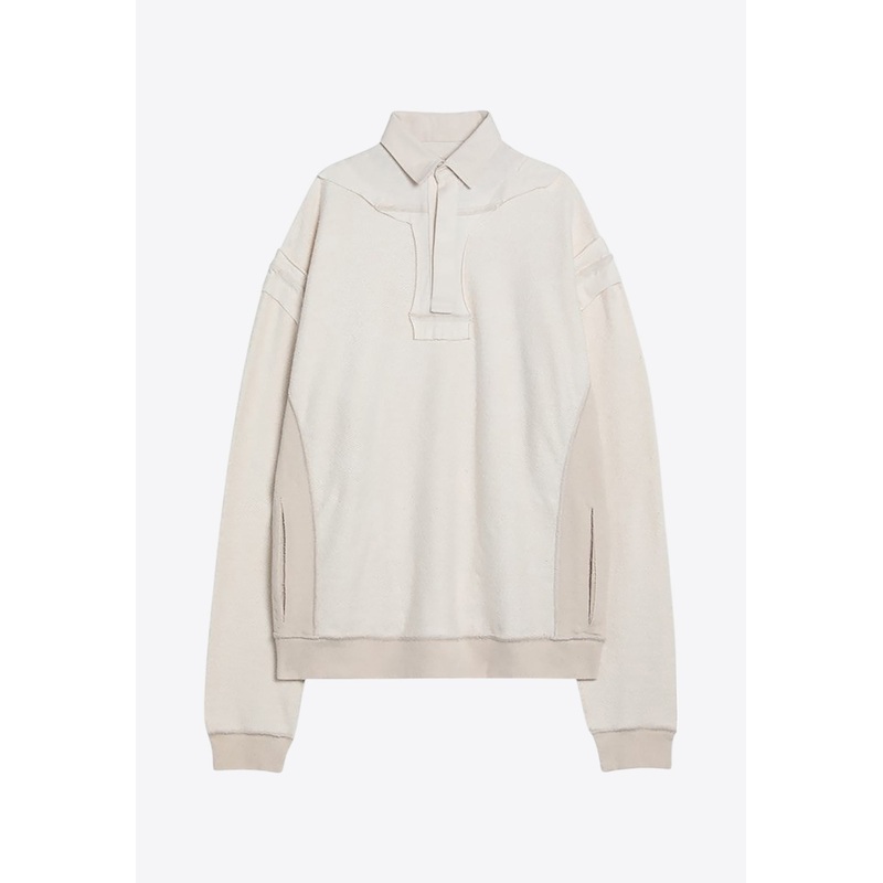 Distressed-Effect Polo Sweatshirt Ecru mrtwstd_M