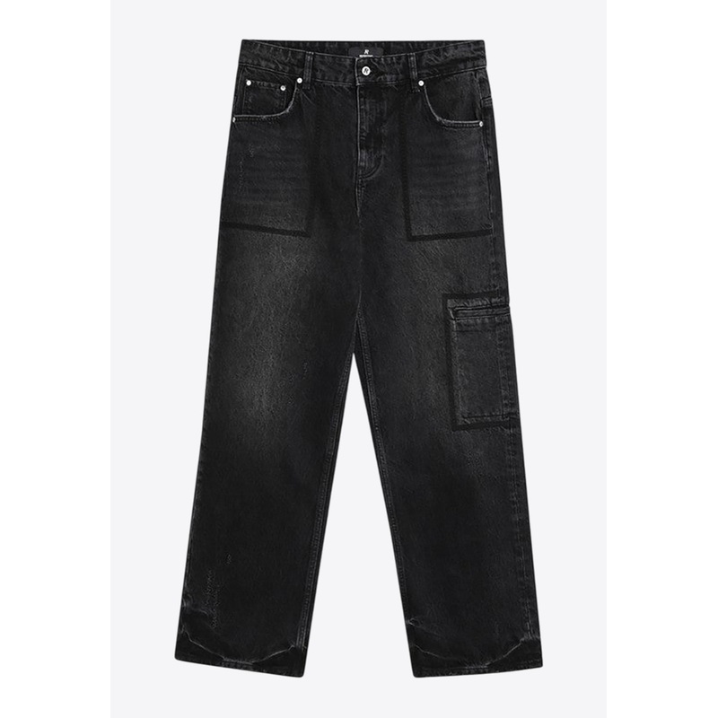 Faded Straight-Leg Jeans Black mrtwbottoms_31