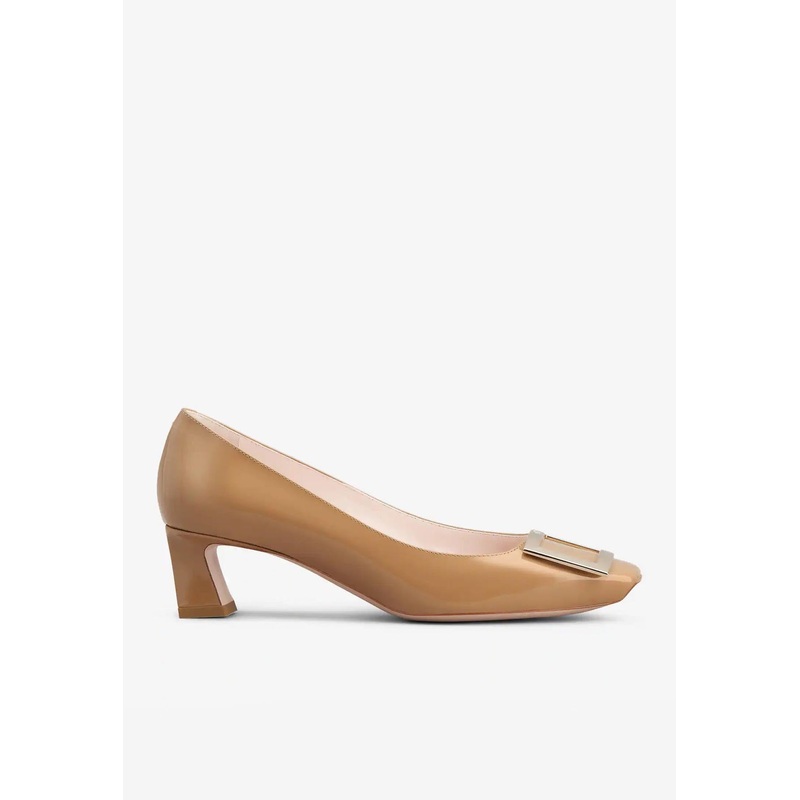 Trompette 45 Metal Buckle Pumps in Patent Leather Beige wshoeseu_EU 36.5