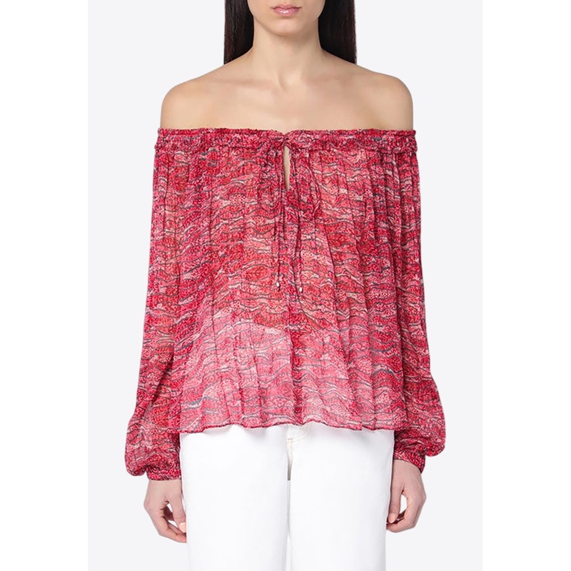 Vutti Off-Shoulder Printed Blouse Red wrtwfr_FR 36