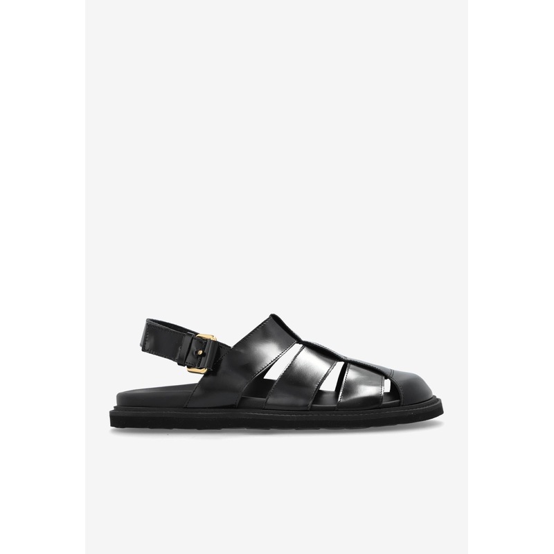 Brushed Leather Cut-Out Sandals Black mshoeseu_EU 39