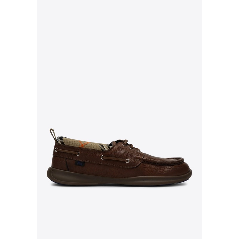 Check-Trimmed Leather Loafers Brown mshoeseu_EU 43.5