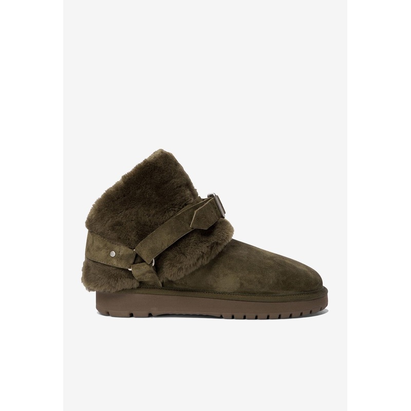 Chubby Buckled Shearling Ankle Boots Green mshoeseu_EU 40