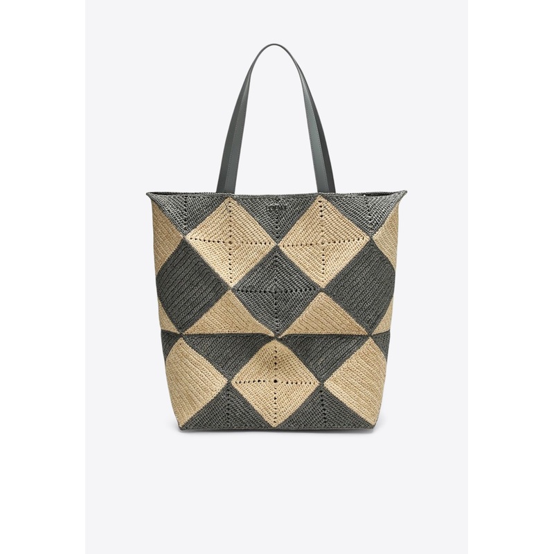 XL Puzzle Fold Woven Tote Bag Beige Onesize
