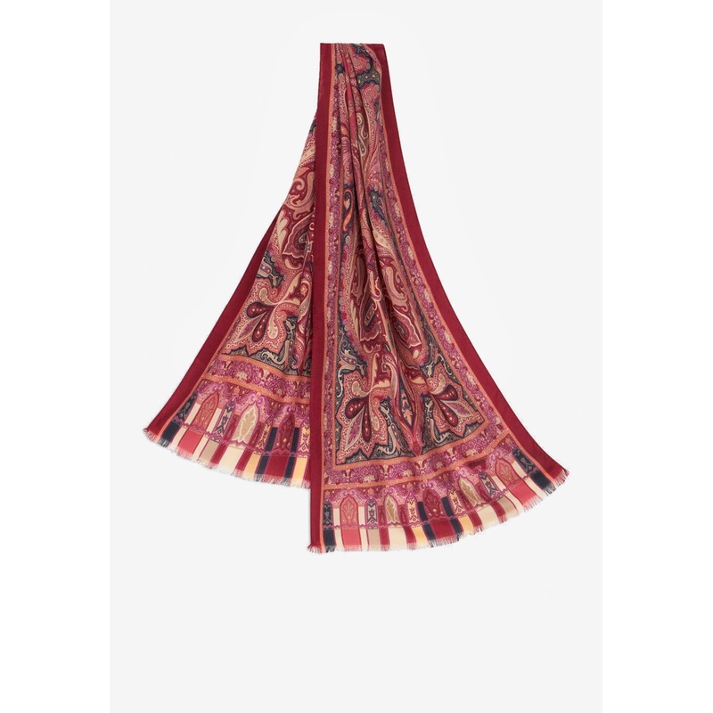 Floral Leafy Print Cashmere-Blend Scarf Bordeaux Onesize