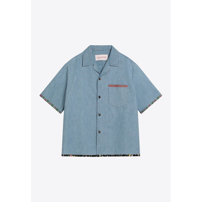 Floral-Trimmed Denim Bowling Shirt Blue mrtwit_IT 46