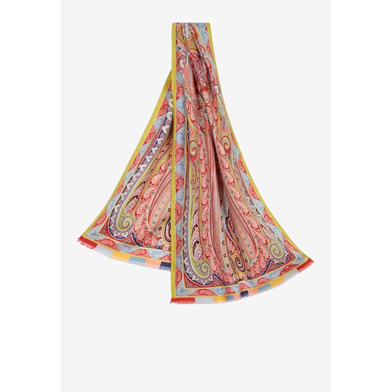 Printed Wool-Blend Scarf Red Onesize