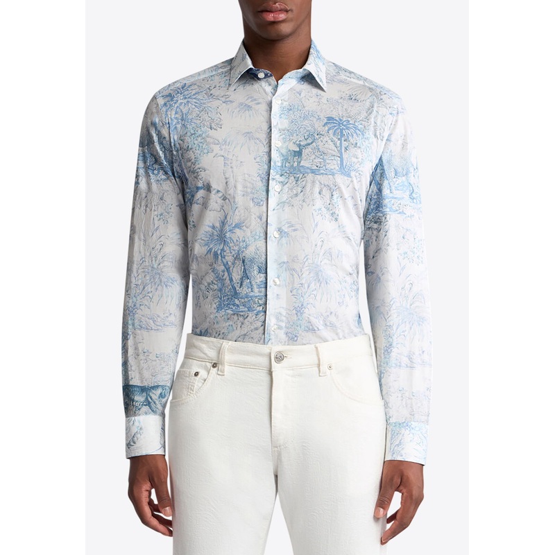 Safari-Print Long-Sleeved Shirt Blue mrtwshirtseu_EU 40