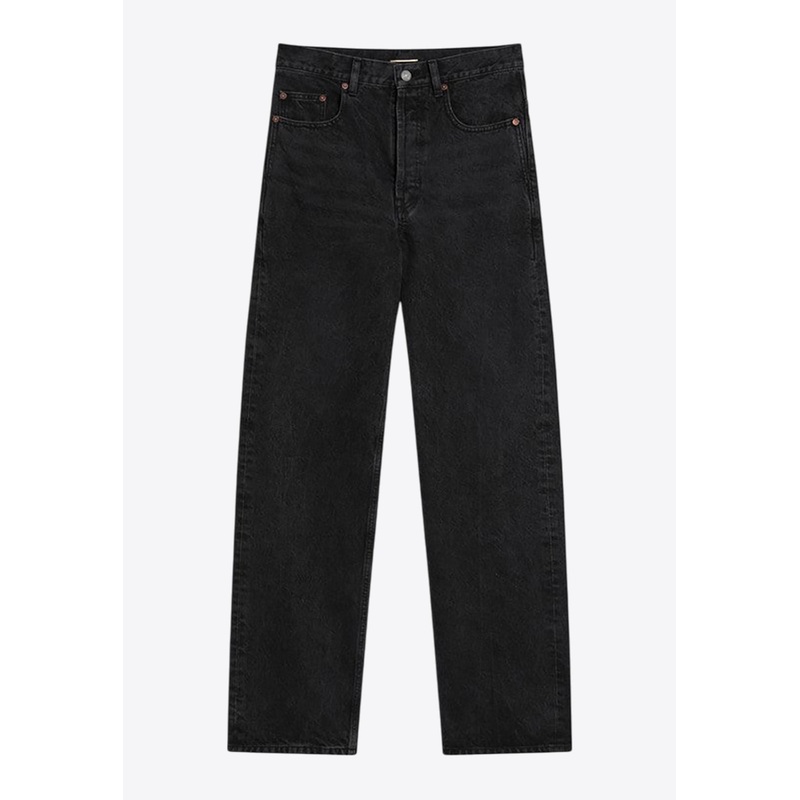 Straight-Leg Washed Jeans Black wrtwbottoms_24