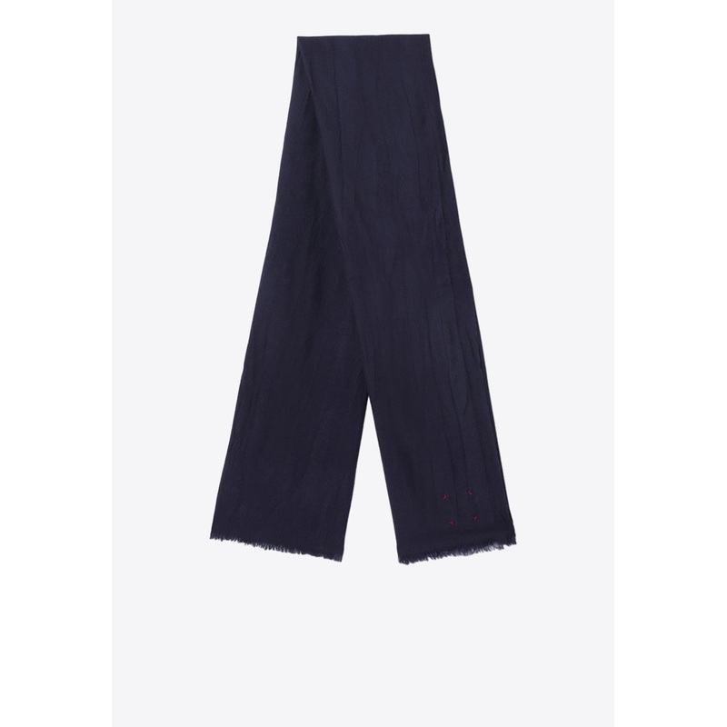 Wool Rectangular Scarf Blue Onesize