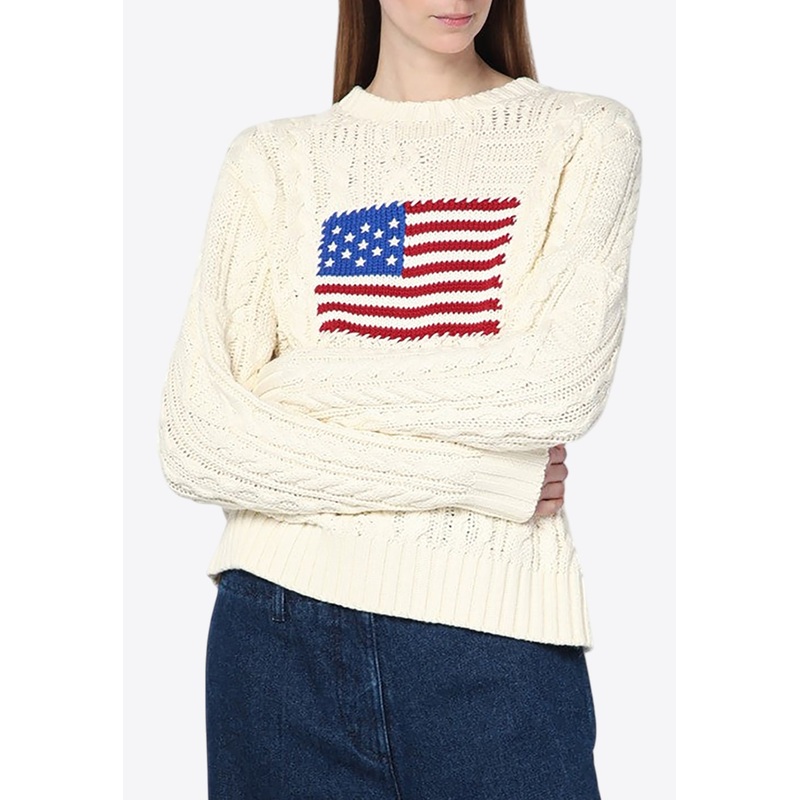 American Flag Cable Knit Sweater Cream wrtwstd_XS