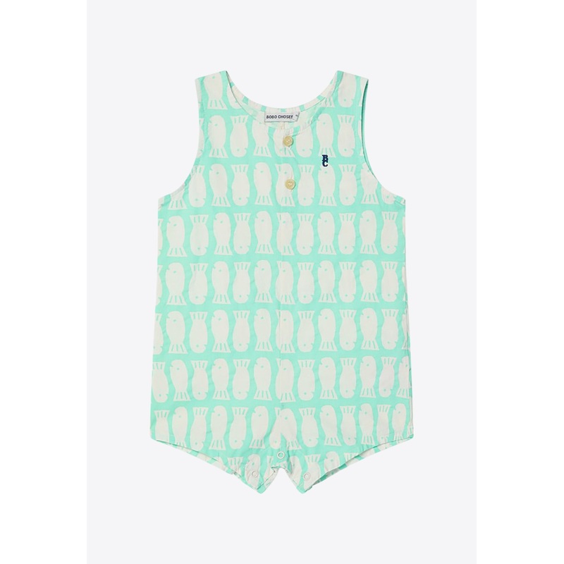 Babies Lucky Fish Sleeveless Romper Green 3 Months
