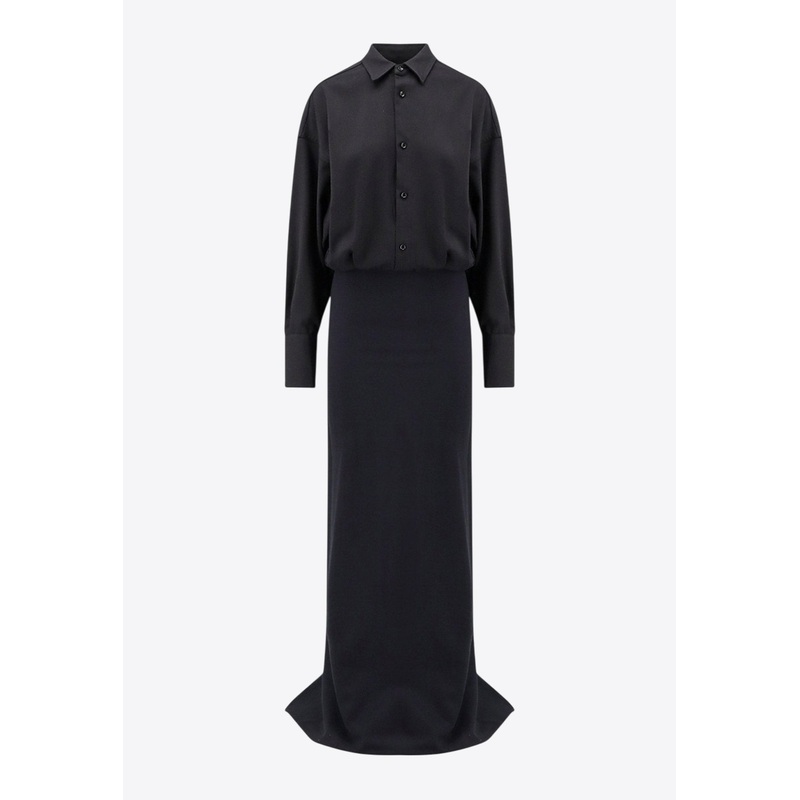 Barbara Wool and Satin Long Dress Black wrtwstd_S