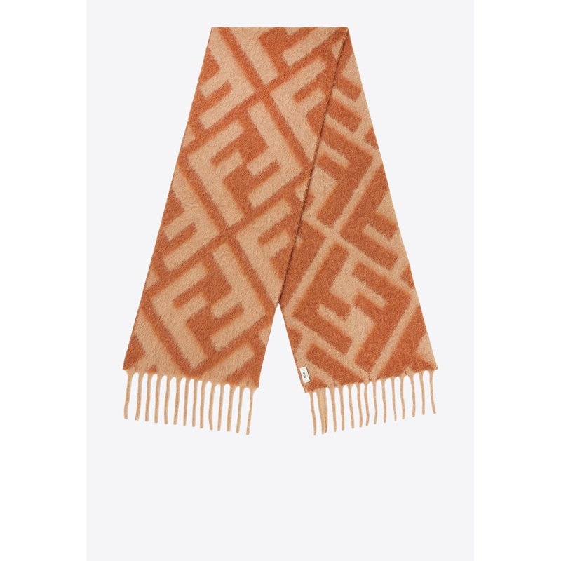 FF Monogram Alpaca Wool Scarf Brown Onesize