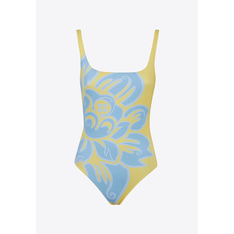 Floral Print One-Piece Swimsuit Yellow wrtwstd_S
