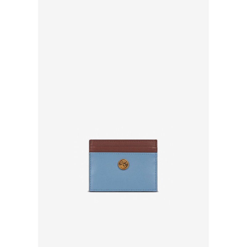 Small Two-Tone Leather Cardholder Blue Onesize