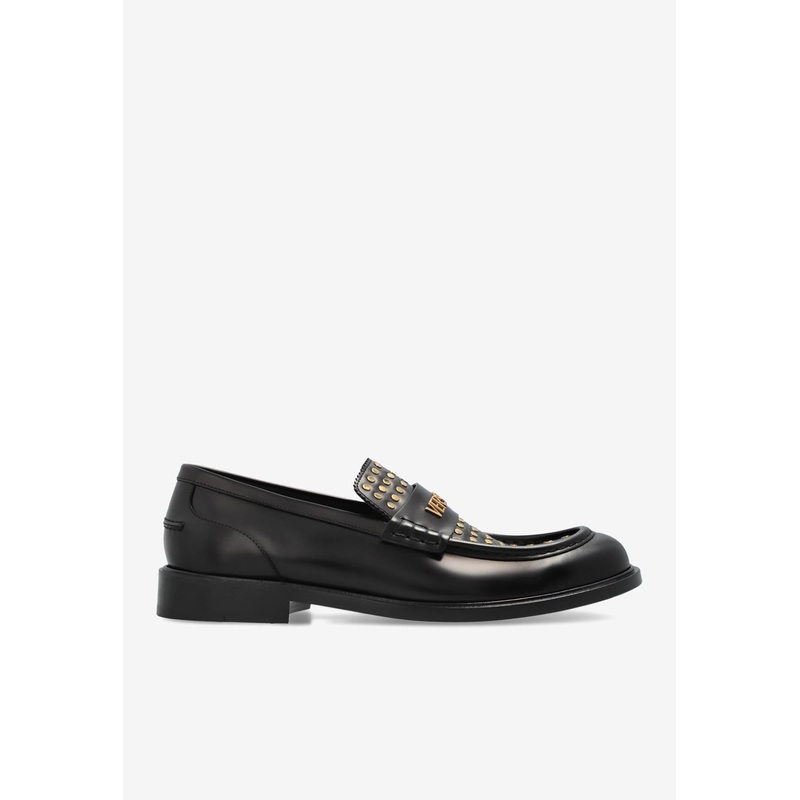 Studded Logo Leather Loafers Black mshoeseu_EU 40