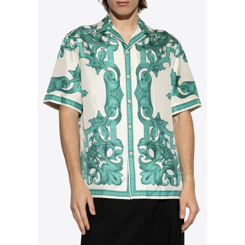 Architectural Baroque Print Silk Bowling Shirt Green mrtwit_IT 46