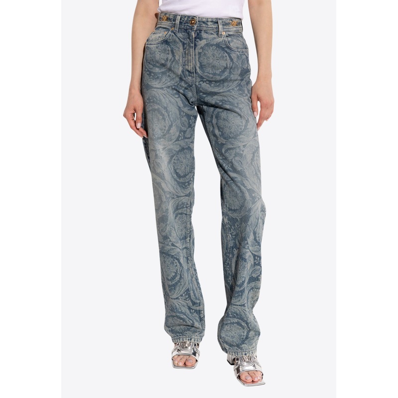 Barocco Motif Mid-Rise Jeans Blue wrtwbottoms_24