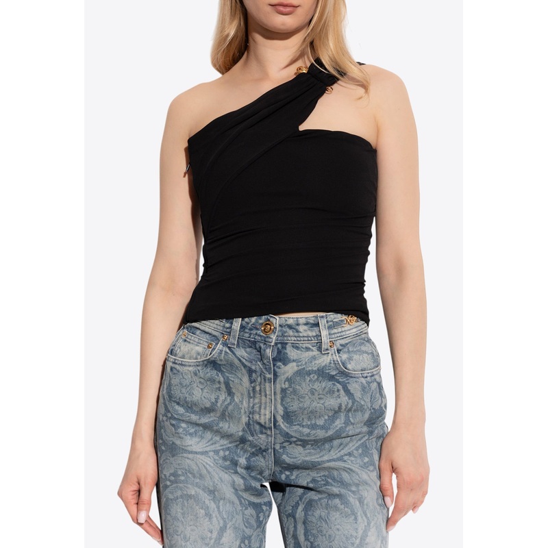 Safety-Pin One-Shoulder Cropped Top Black wrtwit_IT 38