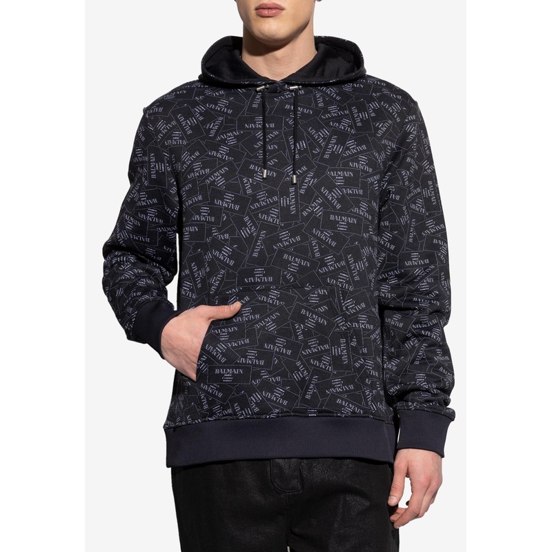 All-Over Label Print Hooded Sweatshirt Black mrtwstd_S