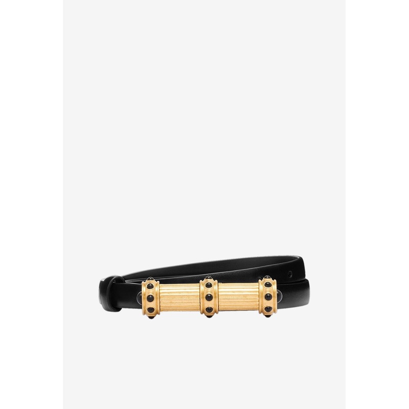 Cabochon Leather Belt Black 75