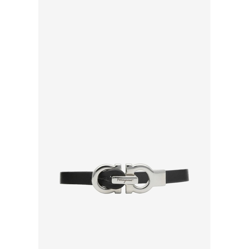 Large Gancini Leather Bracelet Black Onesize