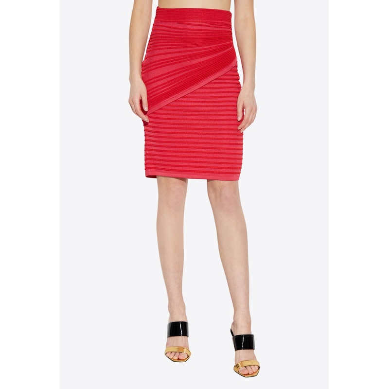 Ribbed Pencil Mini Skirt Red wrtwfr_FR 34
