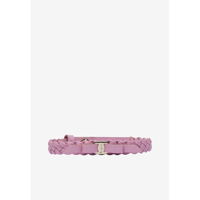 Vara Bow Braided Leather Bracelet Pink Onesize
