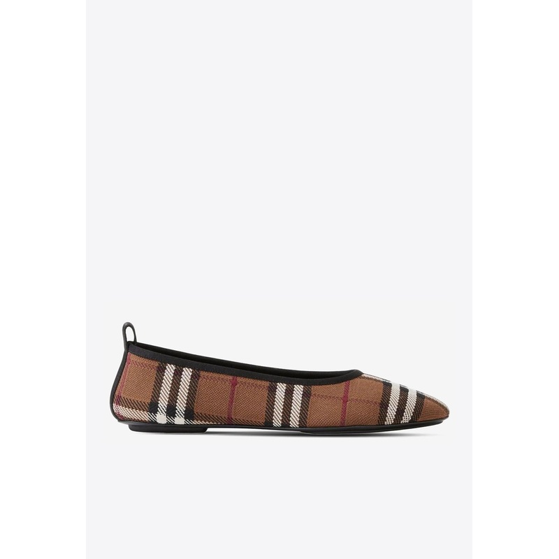 Vintage Check Leather Ballet Flats Brown wshoeseu_EU 36.5