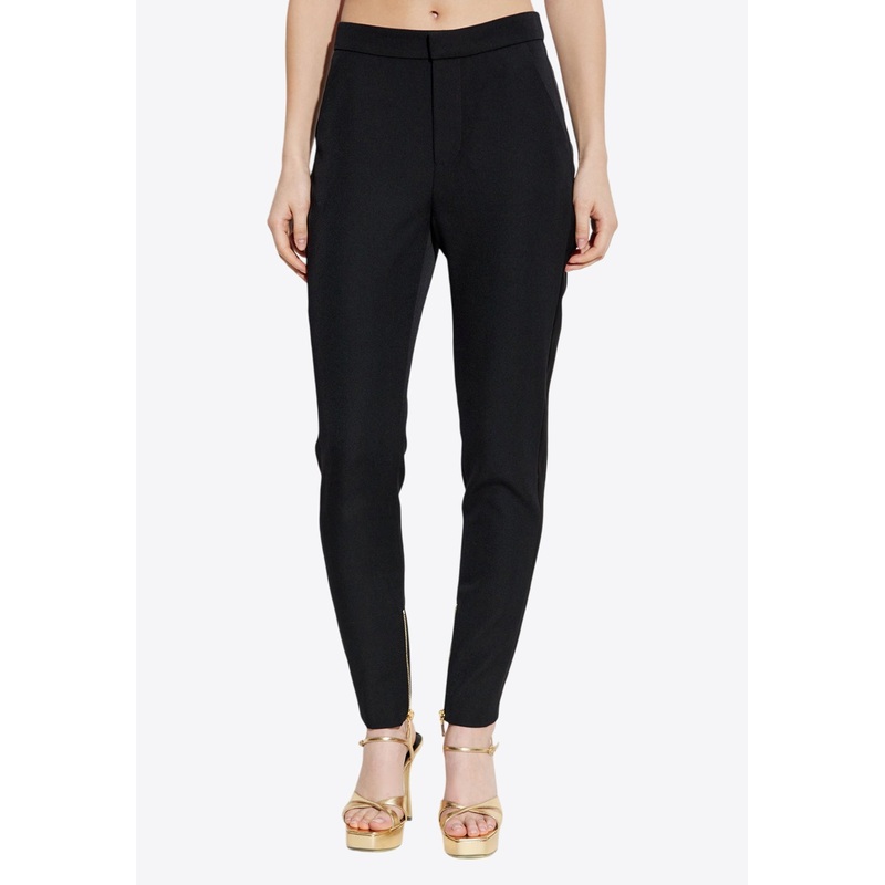 Zipped Slim-Fit Grain De Poudre Pants Black wrtwfr_FR 34
