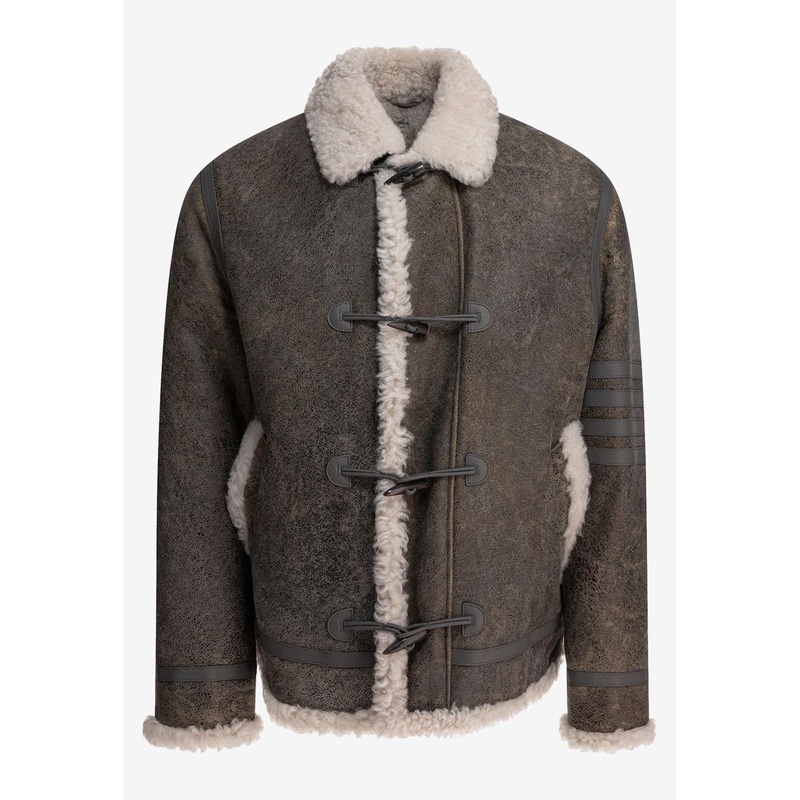 4-bar Stripes Shearling-Trimmed Leather Jacket Gray mrtwstd_3