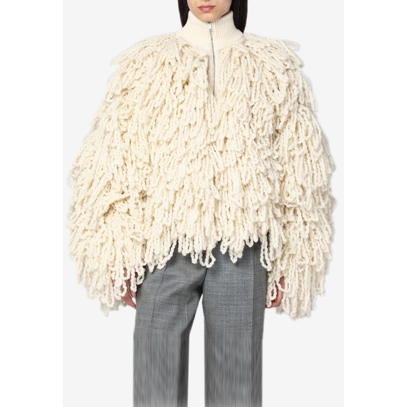 All-Over Fringe Wool Bomber Jacket White wrtwstd_S