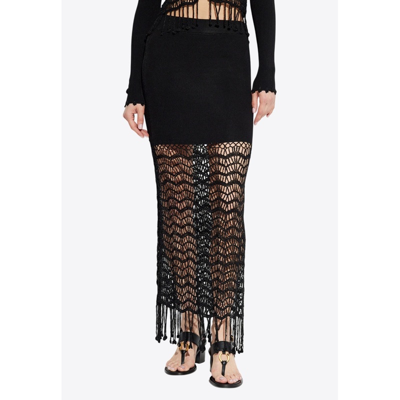Crochet-Panel Knitted Maxi Skirt Black wrtwstd_XS