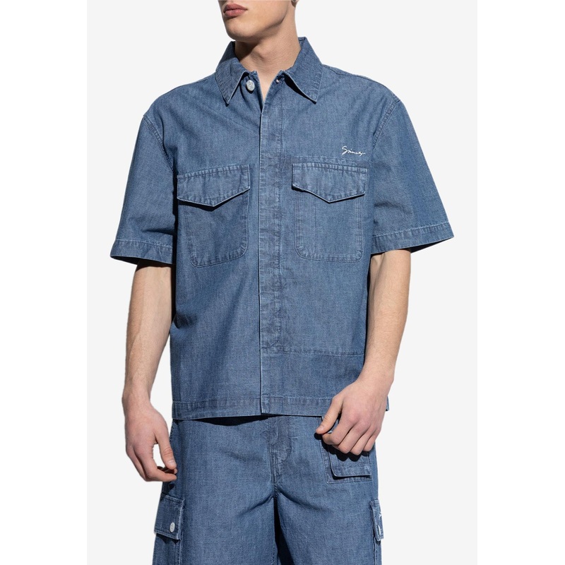 Signature Logo Short-Sleeved Denim Shirt Blue mrtwstd_S
