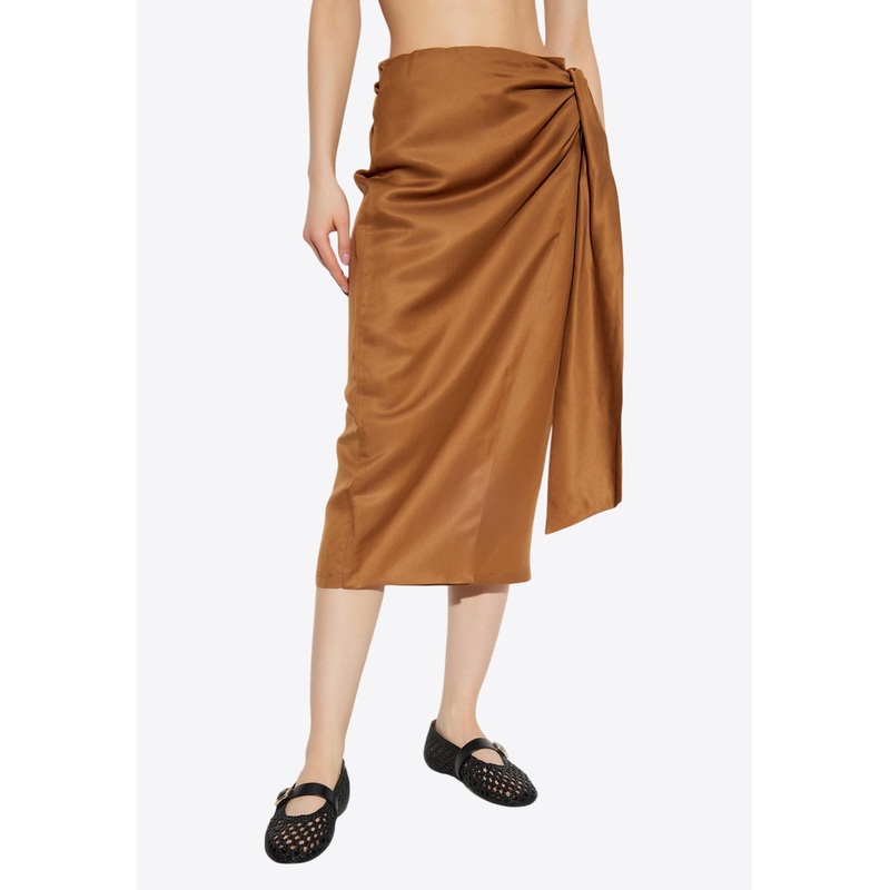 Tequila Linen and Silk Twill Midi Skirt Brown wrtwit_IT 36