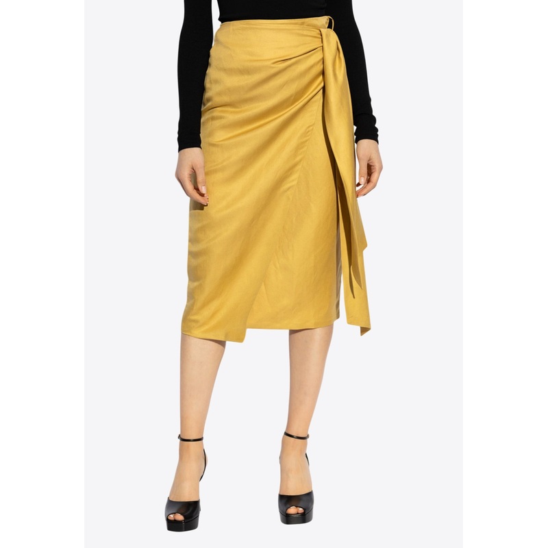 Tequila Linen and Silk Twill Midi Skirt Yellow wrtwit_IT 36