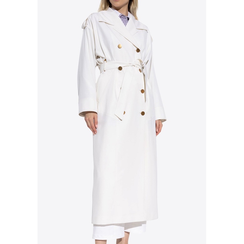 Tirana Double-Breasted Wool Trench Coat White wrtwit_IT 36