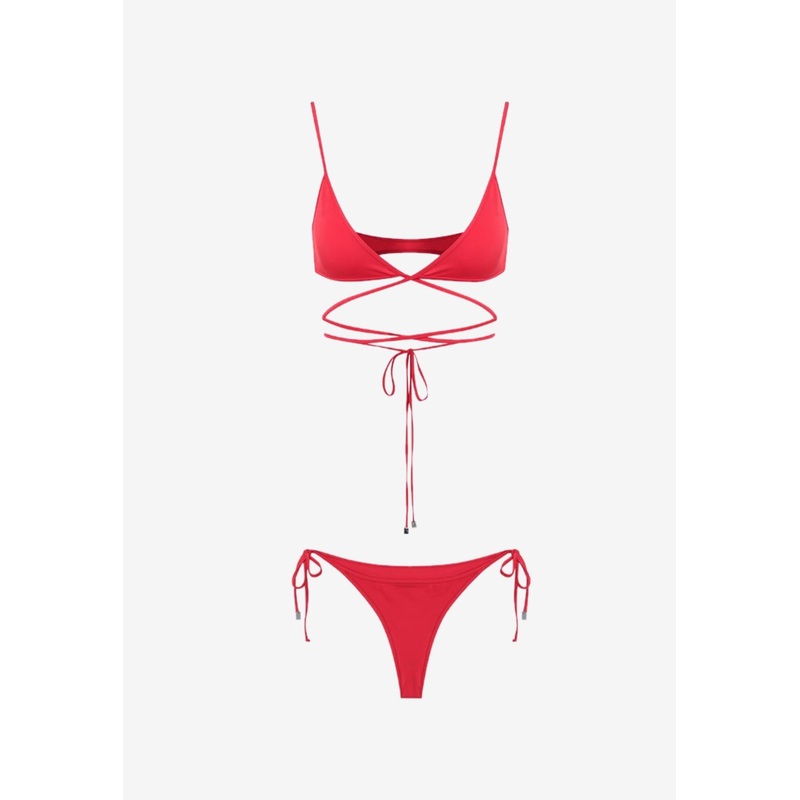 Triangle Wraparound Tie Bikini Red wrtwstd_XS