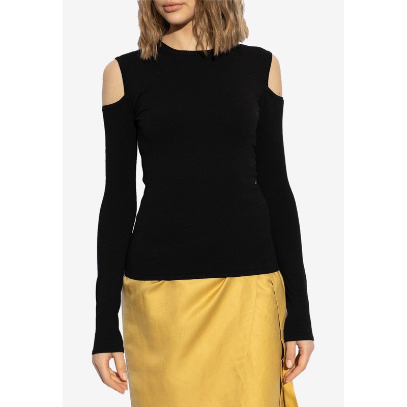 Vik Cold-Shoulders Ribbed Top Black wrtwstd_XS