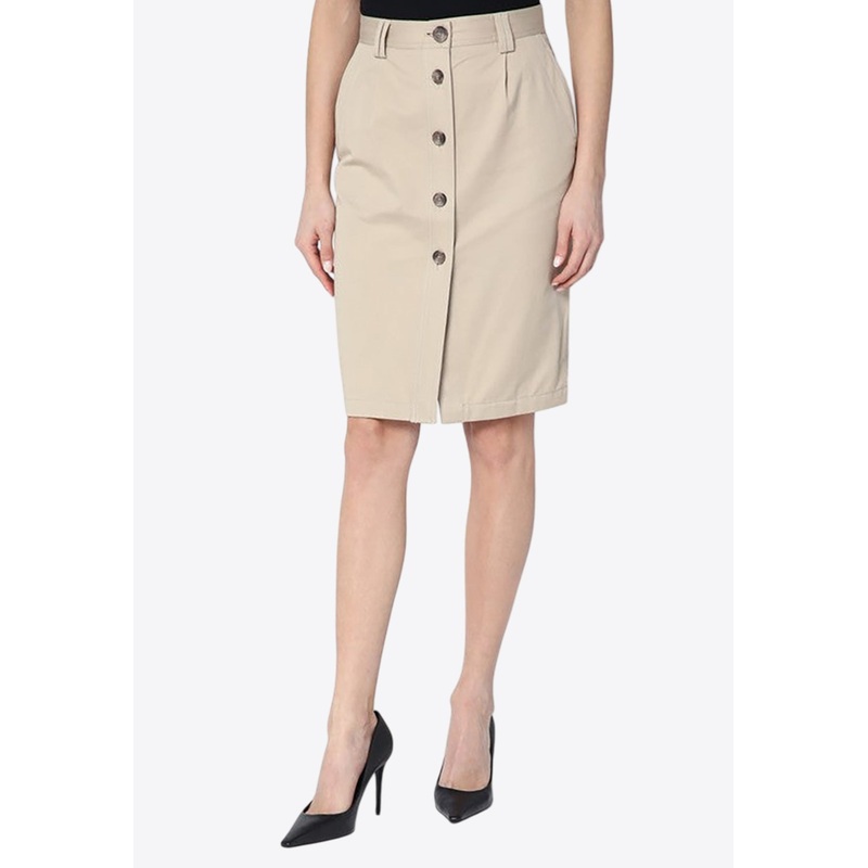 Zaire Buttoned Pencil Skirt Beige wrtwstd_XS