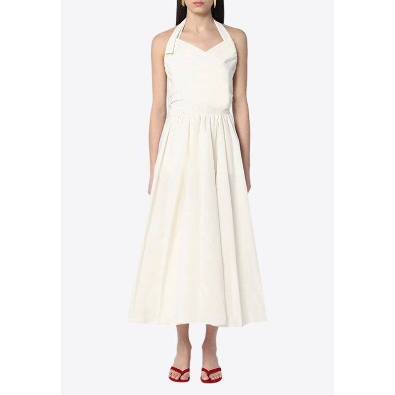 Back Bow Halterneck Midi Dress White wrtwfr_FR 34