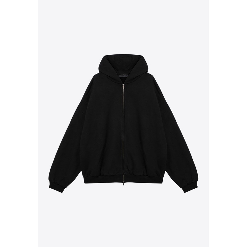 Rubberized Logo Patch Zip-Up Hooded Sweatshirt Black mrtwstd_XXS